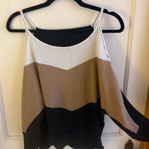 SHEIN Off-the-Shoulder Sweater in Black, Cream, and Tan